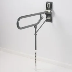 AKW Fold-Up Toilet Support Grab Rail With Adjustable Leg - Mid Grey