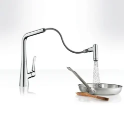 Hansgrohe Metris M71 Single Lever Kitchen Mixer 320 With Pull Out Spray - Chrome -Espaces Bain Shop 14820000 d1