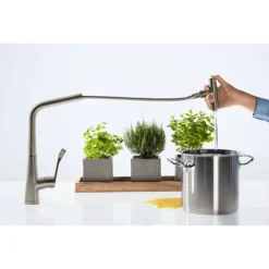 Hansgrohe Metris Select M71 Single Lever Kitchen Mixer 320 With Pull-Out Spout - Stainless Steel -Espaces Bain Shop 14884800 d1