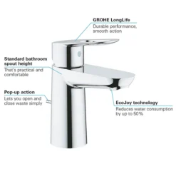 Grohe BauLoop S-Size Mono Basin Mixer With Pop-up Waste -Espaces Bain Shop 23335000 d1