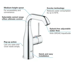 Grohe Essence M-Size Mono Basin Mixer With Pop-up Waste - Chrome -Espaces Bain Shop 23462001 d1