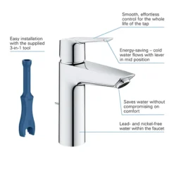 Grohe QuickFix Start SilkMove ES M-Size Mono Basin Mixer With Pop-up Waste -Espaces Bain Shop 23552002 d1 1