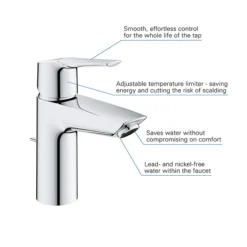 Grohe QuickFix Edge SilkMove ES S-Size Mono Basin Mixer With Pop-up Waste - Chrome