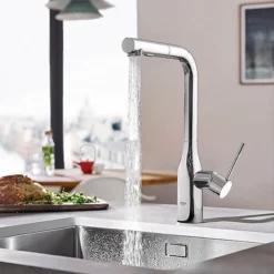 Grohe Essence Kitchen Sink Mixer With Pull Out Spray - Chrome -Espaces Bain Shop 30270000 d1