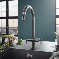 Grohe Atrio Two Handle Kitchen Sink Mixer - SuperSteel -Espaces Bain Shop 30362dc0 d1n