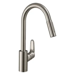 Hansgrohe Focus M41 Single Lever Kitchen Mixer 240 With Pull Out Spray - Stainless Steel -Espaces Bain Shop 31815800 l