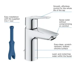 Grohe QuickFix Start S-Size Mono Basin Mixer With Retractable Chain