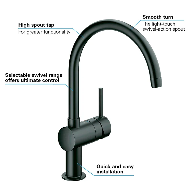 Grohe Minta Kitchen Sink Mixer - Velvet Black 5 Grohe Minta Kitchen Sink Mixer - Velvet Black - Image 3