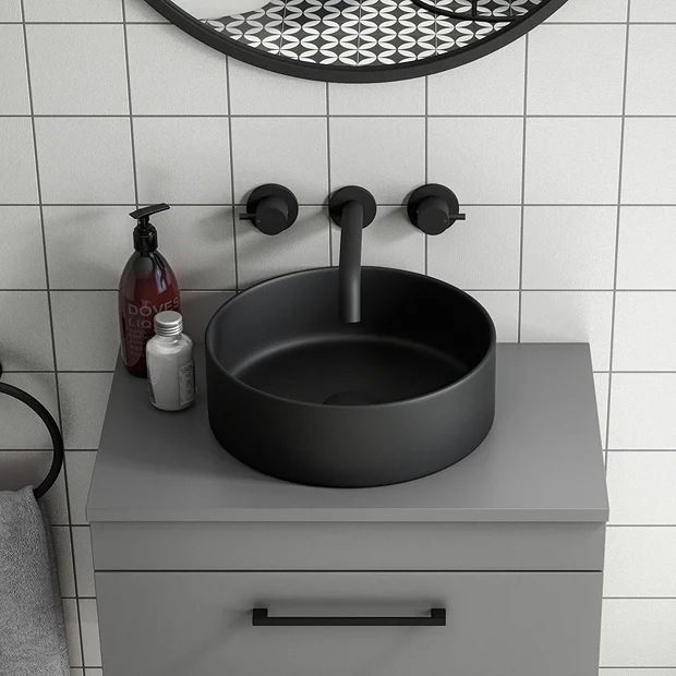 Arezzo Round Matt Black Wall Mounted (3TH) Basin Mixer Tap 3 Arezzo Round Matt Black Wall Mounted (3TH) Basin Mixer Tap