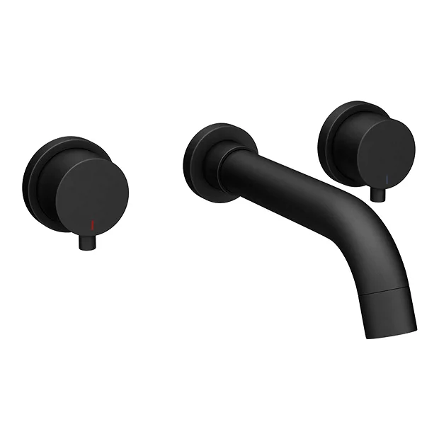 Arezzo Round Matt Black Wall Mounted (3TH) Basin Mixer Tap 4 Arezzo Round Matt Black Wall Mounted (3TH) Basin Mixer Tap - Image 2