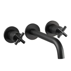 JTP Solex Matt Black 3 Hole Wall Mounted Basin Mixer