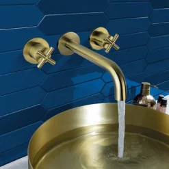 JTP Solex Brushed Brass 3 Hole Wall Mounted Basin Mixer