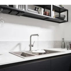 Hansgrohe Talis M54 270 Single Lever Kitchen Mixer With Pull Out Spray - Stainless Steel -Espaces Bain Shop 72808800 d2