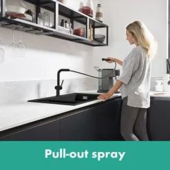 Hansgrohe Talis M54 270 Single Lever Kitchen Mixer With Pull Out Spray And SBox - Matt Black -Espaces Bain Shop 72809670 d1n