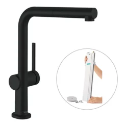 Hansgrohe Talis M54 270 Single Lever Kitchen Mixer With Pull Out Spray And SBox - Matt Black -Espaces Bain Shop 72809670 l1