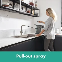 Hansgrohe Talis M54 270 Single Lever Kitchen Mixer With Pull Out Spray And SBox - Stainless Steel -Espaces Bain Shop 72809800 d1n
