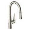 Hansgrohe Talis M51 Single Lever Kitchen Mixer 200 With Pull Out Spray - Stainless Steel -Espaces Bain Shop 72813800 l