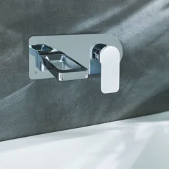 JTP Axel Chrome Wall Mounted Single Lever Basin Mixer With Matt White Handle