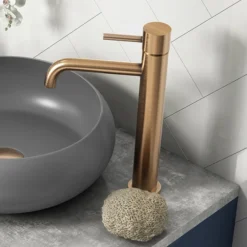 Arezzo Round Brushed Bronze High Rise Mono Basin Mixer Tap -Espaces Bain Shop abrzrhrt d1