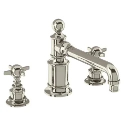 Arcade Three Hole Deck Mounted Basin Mixer - Nickel - Various Tap Head Options -Espaces Bain Shop arc15 l