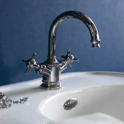 Arcade Highneck Monobloc Basin Mixer Tap - Nickel - Various Tap Head Options -Espaces Bain Shop arcadehighneckmonoblocbasinmixernickeld1