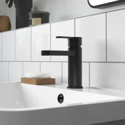 Toreno Round Black Mono Basin Mixer With Push Button Waste