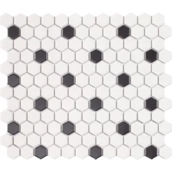 Ashford Hexagon Black & White Mosaic Tile Sheet - 260 X 300mm -Espaces Bain Shop ashblk d1