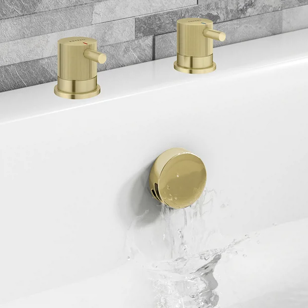 Arezzo Fluted Brushed Brass Deck Bath Side Valves With Freeflow Bath Filler 5 Arezzo Fluted Brushed Brass Deck Bath Side Valves With Freeflow Bath Filler - Image 3