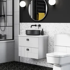 Arezzo Fluted Round Matt Black Wall Mounted (2TH) Basin Mixer Tap -Espaces Bain Shop az8wtmbfd4