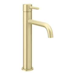 Arezzo Round Brushed Brass High Rise Mono Basin Mixer Tap -Espaces Bain Shop azbbhrt n detail1