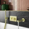 Arezzo Brushed Brass Round Wall Mounted Straight Bath Spout -Espaces Bain Shop azbbsp d1