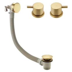 Arezzo Brushed Brass Deck Bath Side Valves With Freeflow Bath Filler -Espaces Bain Shop azbbsvpack d1