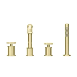Arezzo Brushed Brass 4TH Industrial Style Deck Mounted Bath Shower Mixer Inc. Pull Out Handset -Espaces Bain Shop azisbb04 d4