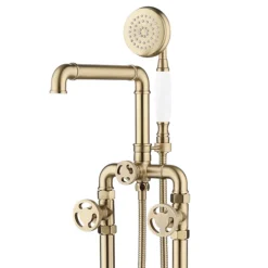 Arezzo Brushed Brass Industrial Style Freestanding Bath Shower Mixer Tap -Espaces Bain Shop azisbb05 n d5