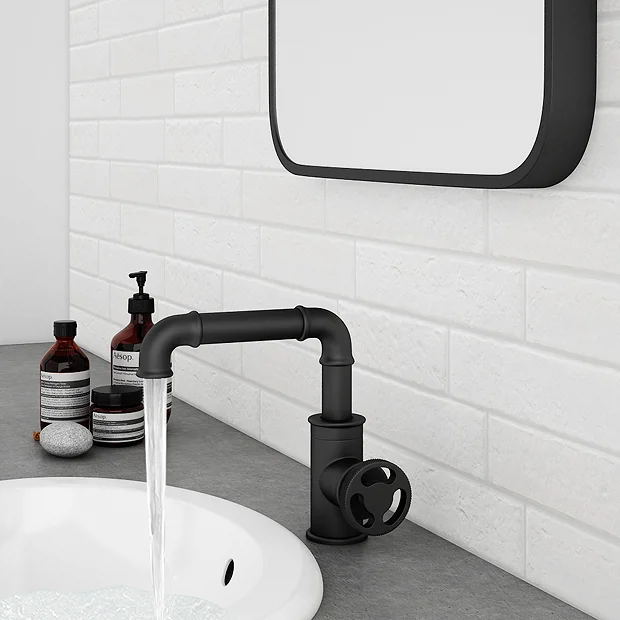 Arezzo Matt Black Industrial Style Side Tap Head Basin Mixer 7 Arezzo Matt Black Industrial Style Side Tap Head Basin Mixer - Image 5