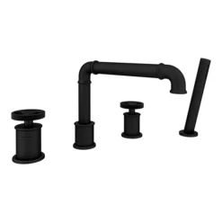 Arezzo Matt Black 4TH Industrial Style Deck Mounted Bath Shower Mixer Inc. Pull Out Handset -Espaces Bain Shop azisbk04d2