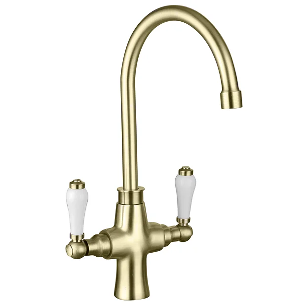 Arezzo Dual-Lever Traditional Kitchen Tap Brushed Brass 3 Arezzo Dual-Lever Traditional Kitchen Tap Brushed Brass