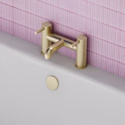Arezzo Round Brushed Brass Bath Filler Tap -Espaces Bain Shop azrbfbb d4