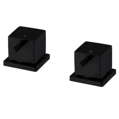 Arezzo Square Matt Black Deck Bath Side Valves With Freeflow Bath Filler