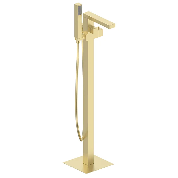 Arezzo Square Thermostatic Floor Mounted Freestanding Bath Shower Mixer Brushed Brass 4 Arezzo Square Thermostatic Floor Mounted Freestanding Bath Shower Mixer Brushed Brass - Image 2