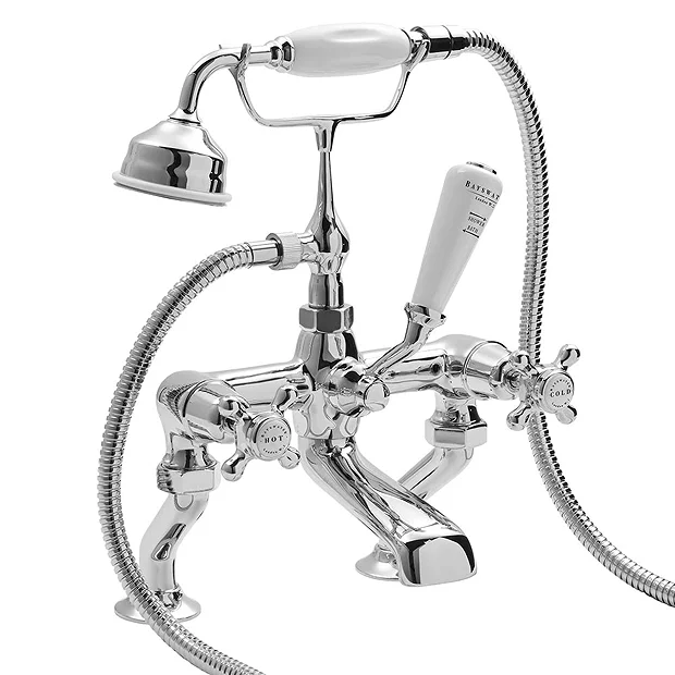 Bayswater White Crosshead Domed Collar Deck Mounted Bath Shower Mixer 4 Bayswater White Crosshead Domed Collar Deck Mounted Bath Shower Mixer - Image 2