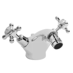 Bayswater White Crosshead Domed Collar Mono Bidet Mixer + Pop-Up Waste