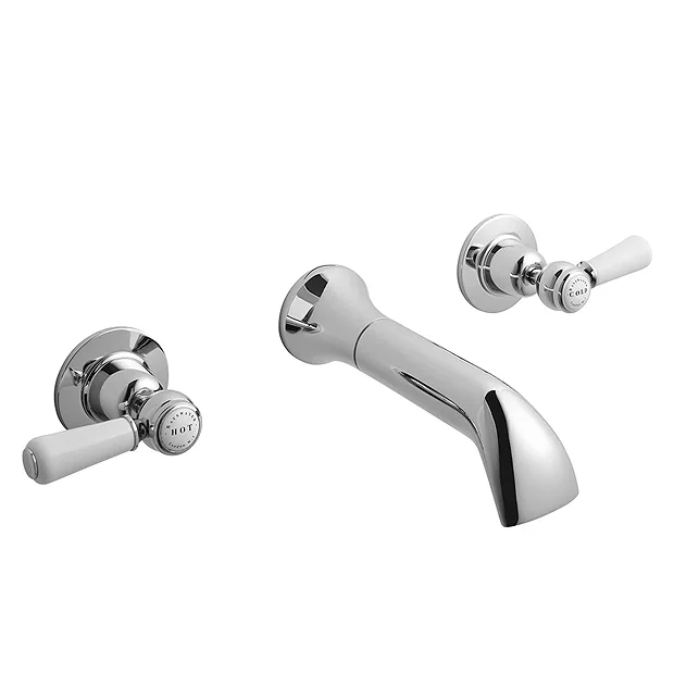 Bayswater White Lever Domed Collar 3 Tap Hole Wall Mounted Bath Filler 4 Bayswater White Lever Domed Collar 3 Tap Hole Wall Mounted Bath Filler - Image 2