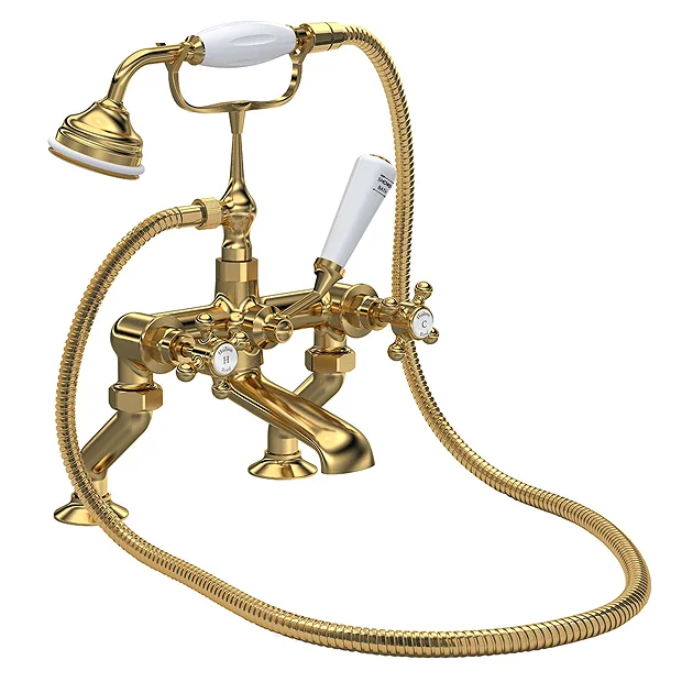 Hudson Reed Brushed Brass Topaz Crosshead Deck Mounted Bath Shower Mixer Inc. Shower Kit 3 Hudson Reed Brushed Brass Topaz Crosshead Deck Mounted Bath Shower Mixer Inc. Shower Kit