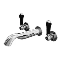Traditional Wall Mounted Bath Filler Taps With Black Lever Handles