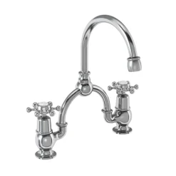 Burlington - Birkenhead 2 Tap Hole Bridge Curved Spout Basin Mixer (230mm Centers) W Invisible Overflow -Espaces Bain Shop bi28w9 l