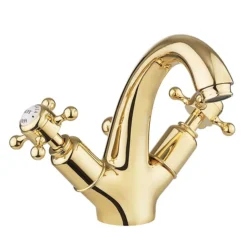Crosswater Belgravia Unlacquered Brass Crosshead Highneck Monobloc Basin Tap With Pop-up Waste
