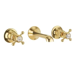 Crosswater Belgravia Unlacquered Brass Crosshead Wall Mounted 3 Hole Set Basin Mixer -Espaces Bain Shop bl131wnq l