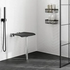 HiB Dark Grey Shower Seat With Support Leg -Espaces Bain Shop blackseatls2