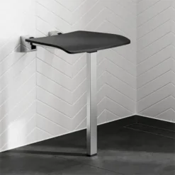 HiB Dark Grey Shower Seat With Support Leg -Espaces Bain Shop blackseatls3